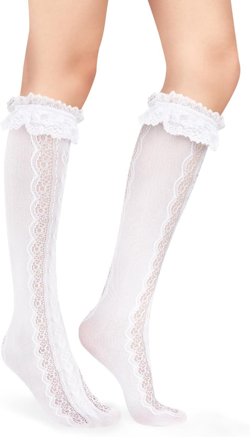 Benefeet Sox Lace Fishnet Knee High Socks Women Girls Ruffle Mesh Knee Highs Lolita Socks Fishnet Stockings - Image 4